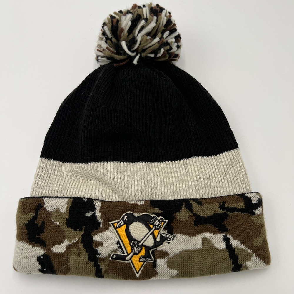 Adidas Pittsburgh Penguins Camo Pom Beanie Hat One Size Fits All